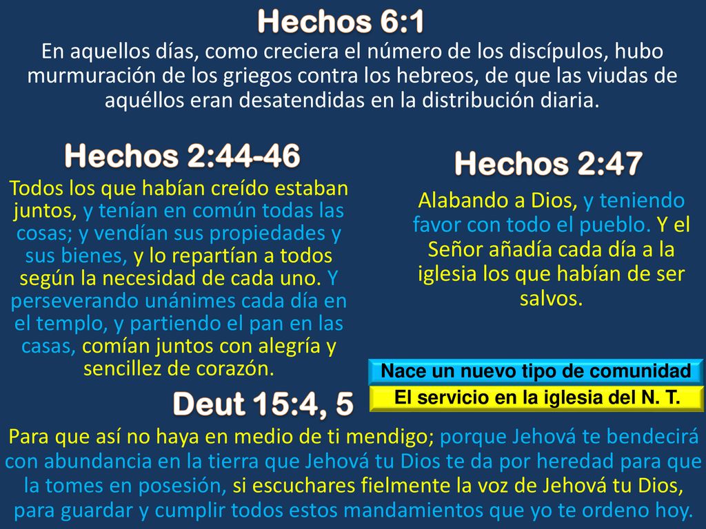 Nace un nuevo tipo de comunidad El servicio en la iglesia del N. T.