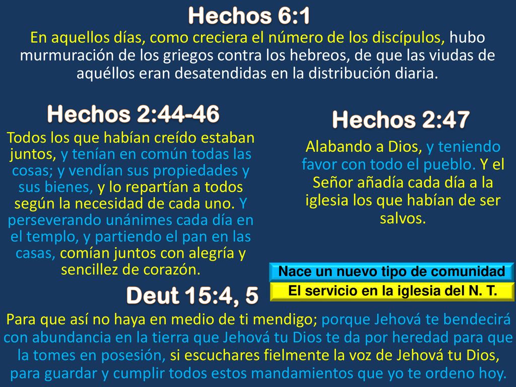 Nace un nuevo tipo de comunidad El servicio en la iglesia del N. T.