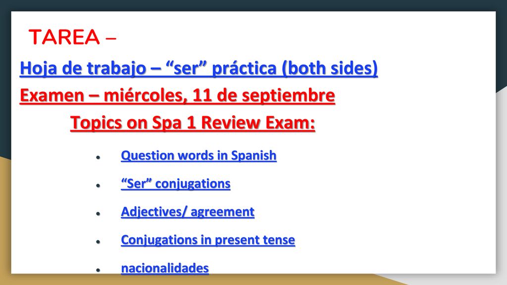 TAREA – Hoja de trabajo – ser práctica (both sides)