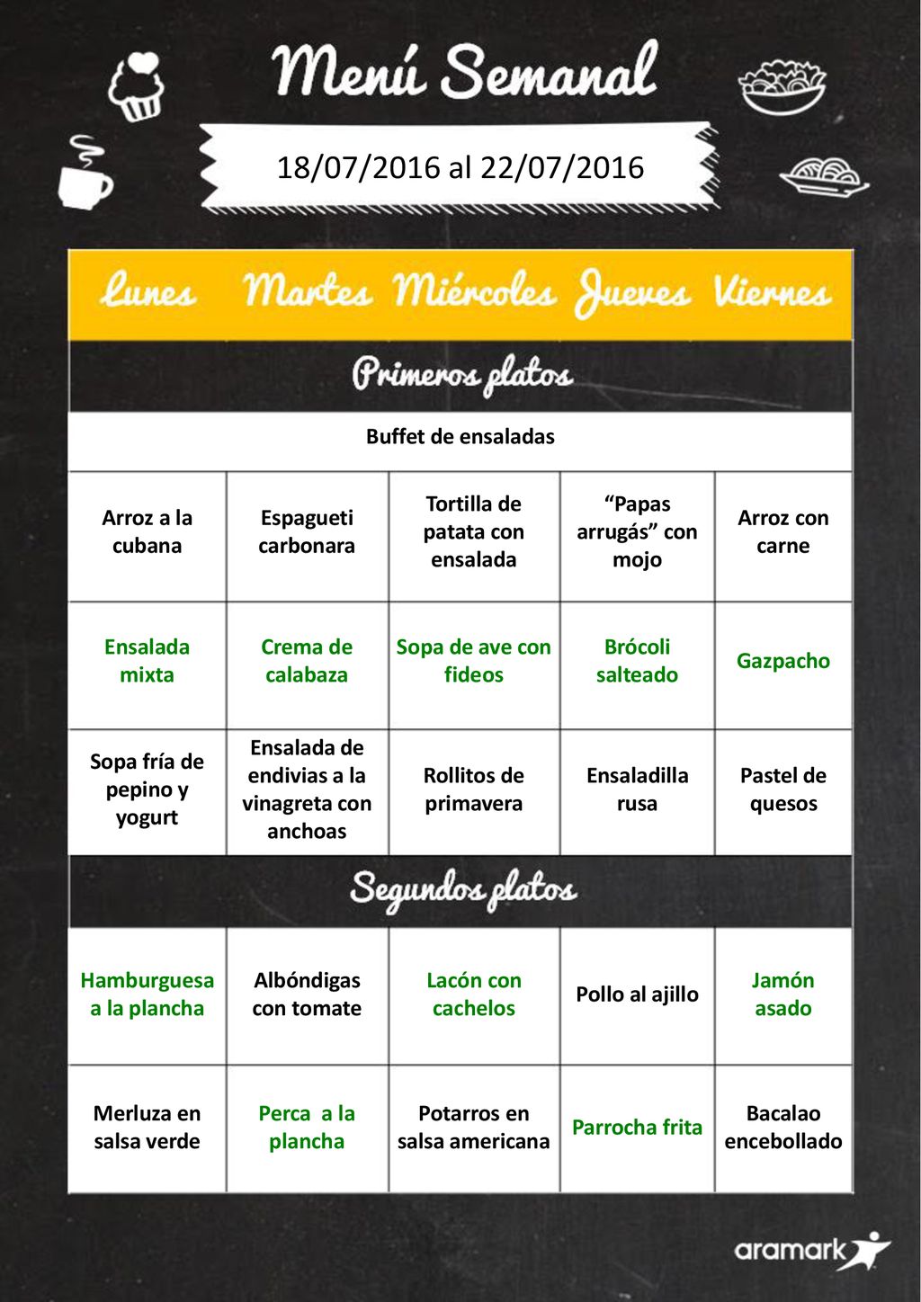 18/07/2016 al 22/07/2016 Buffet de ensaladas Arroz a la cubana