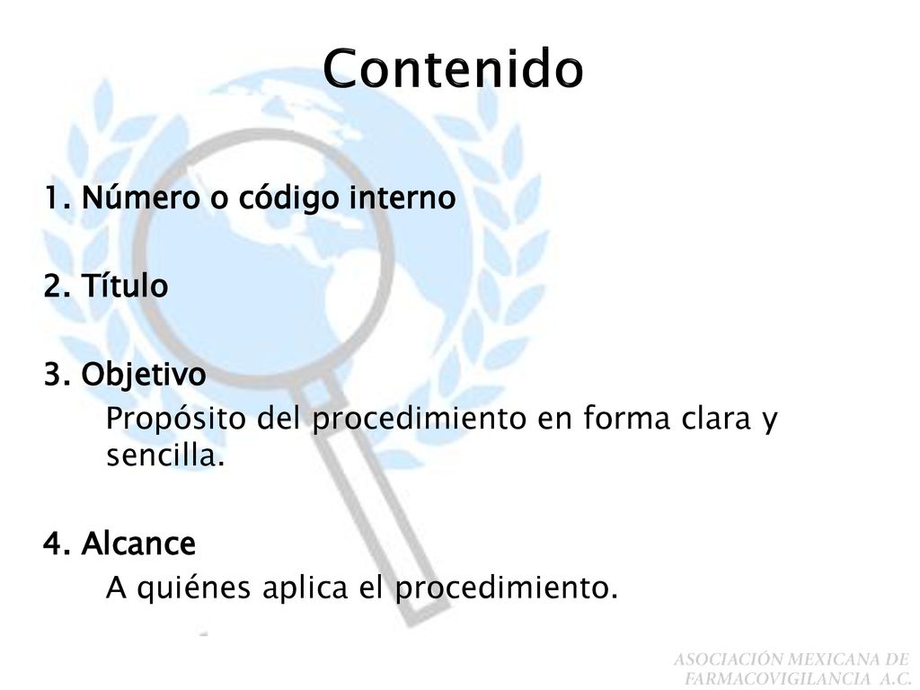 Contenido 1. Número o código interno 2. Título 3. Objetivo