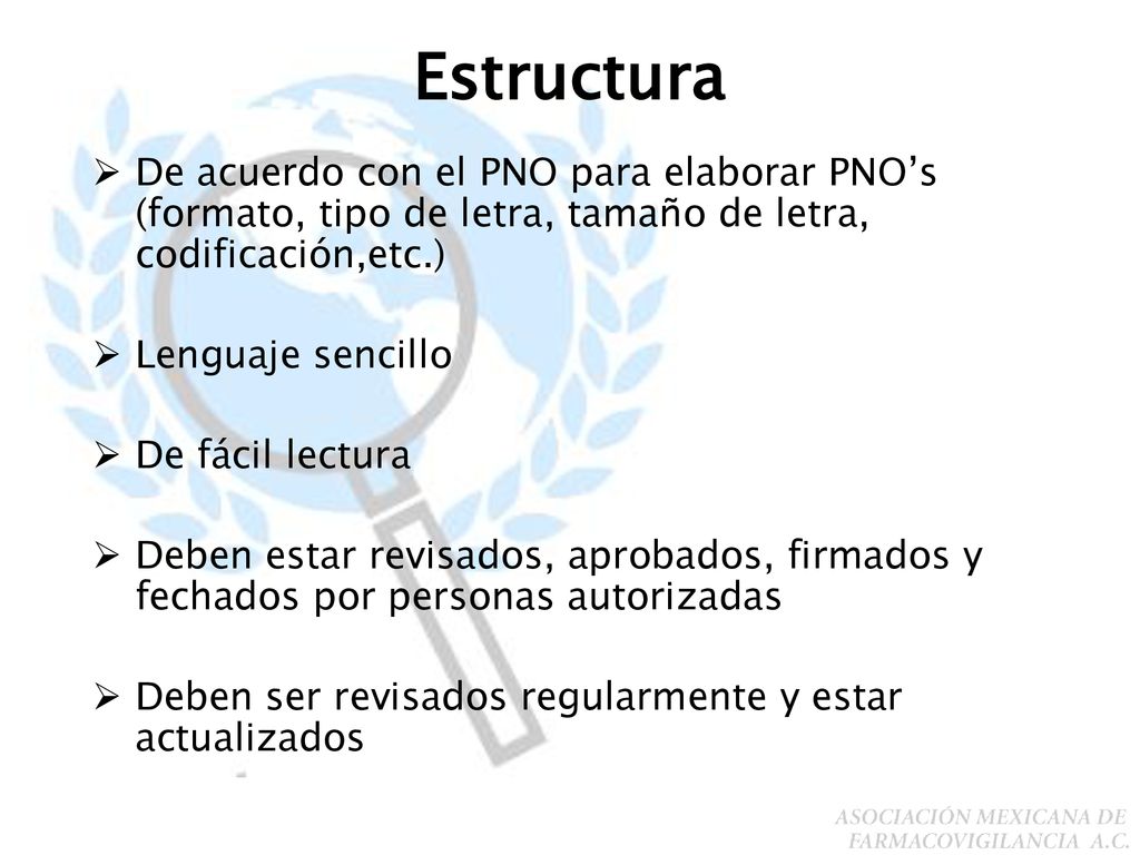 Estructura De acuerdo con el PNO para elaborar PNO’s (formato, tipo de letra, tamaño de letra, codificación,etc.)