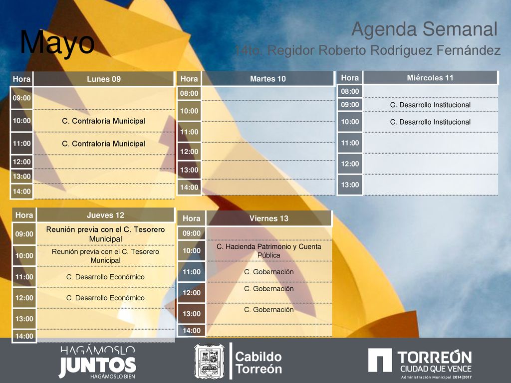 Mayo Agenda Semanal 14to. Regidor Roberto Rodríguez Fernández Cabildo