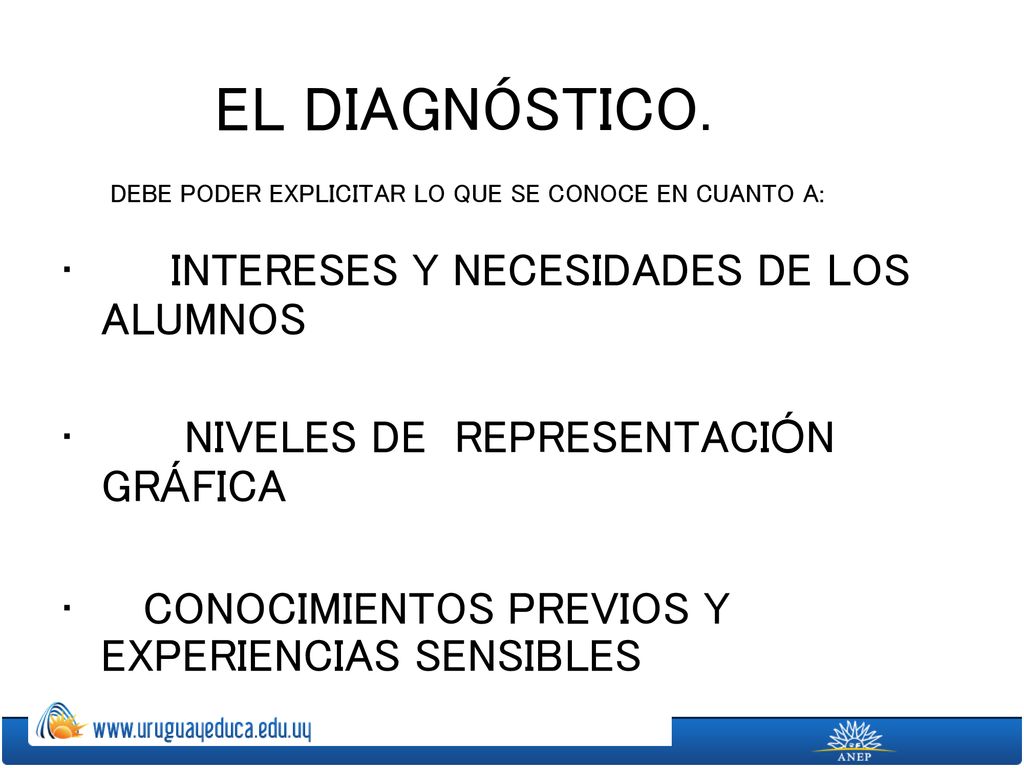 EL DIAGNÓSTICO. DEBE PODER EXPLICITAR LO QUE SE CONOCE EN CUANTO A: