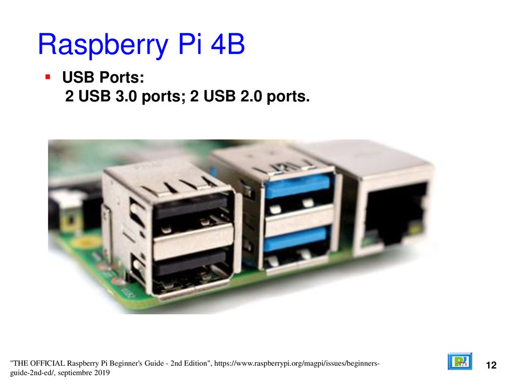 Raspberry Pi 4B USB Ports: 2 USB 3.0 ports; 2 USB 2.0 ports. 12