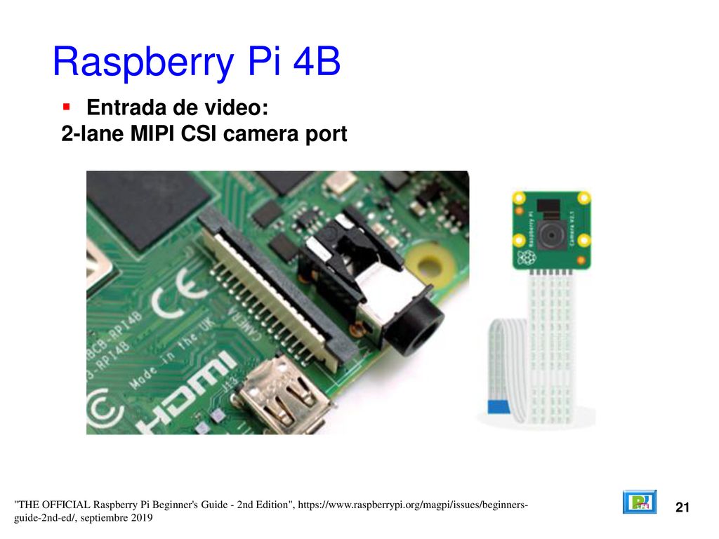 Raspberry Pi 4B Entrada de video: 2-lane MIPI CSI camera port 21