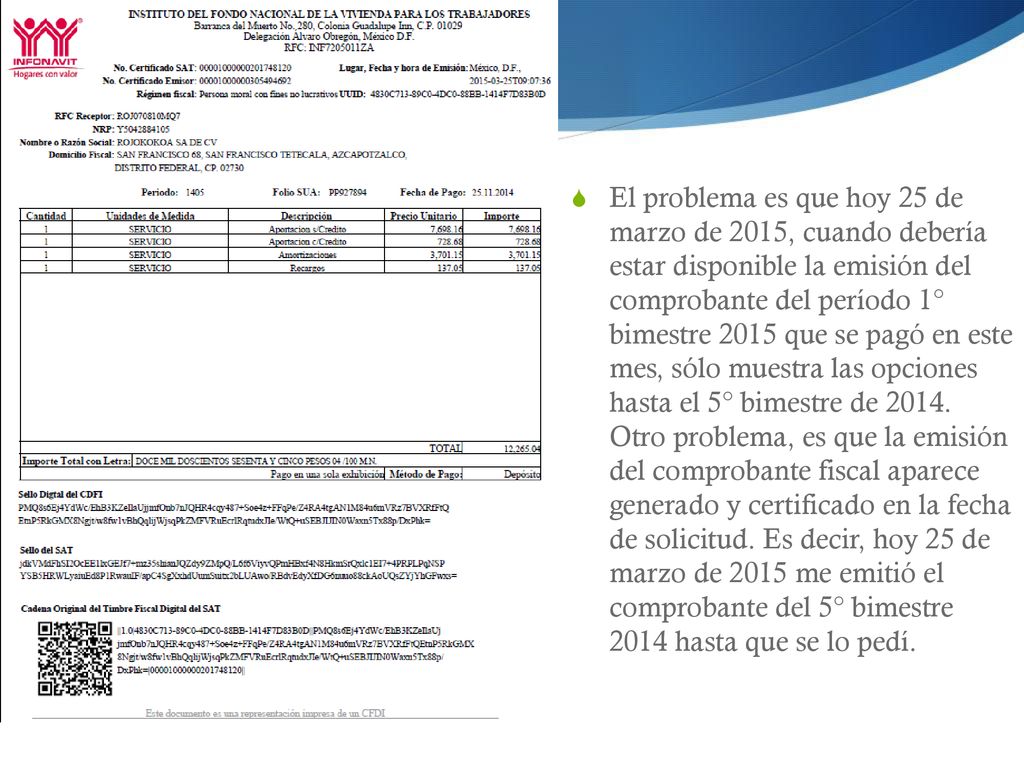 El problema es que hoy 25 de marzo de 2015, cuando debería estar disponible la emisión del comprobante del período 1° bimestre 2015 que se pagó en este mes, sólo muestra las opciones hasta el 5° bimestre de 2014.