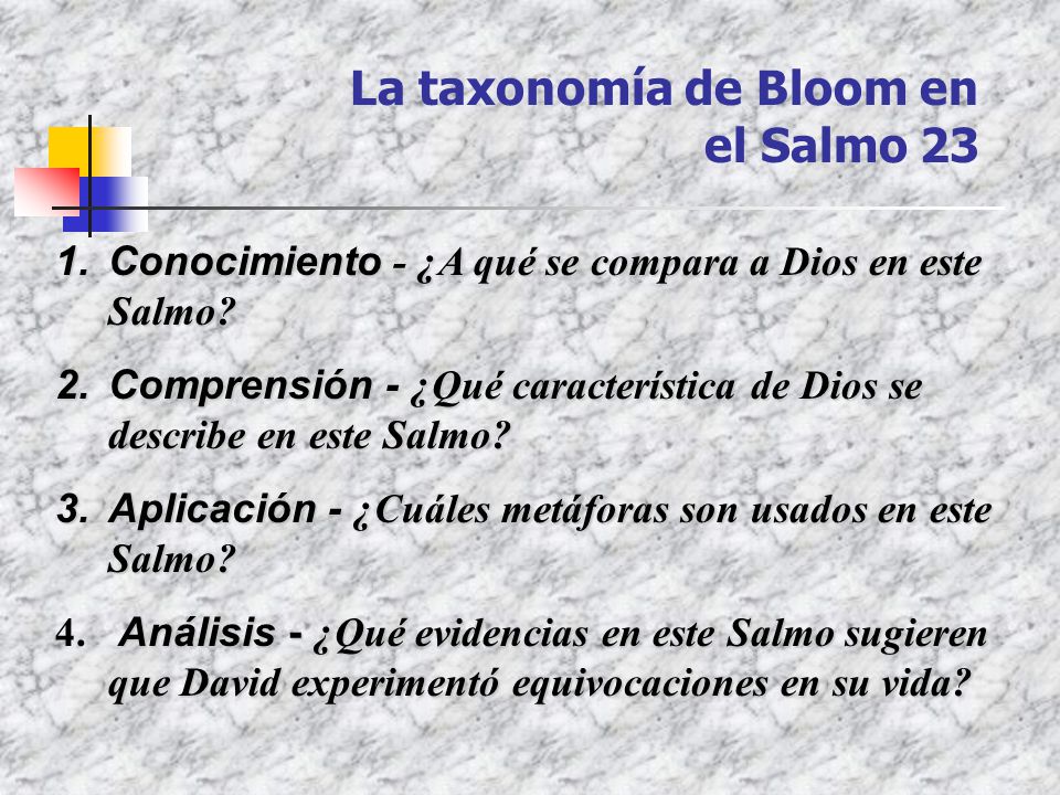 La taxonomía de Bloom en el Salmo 23