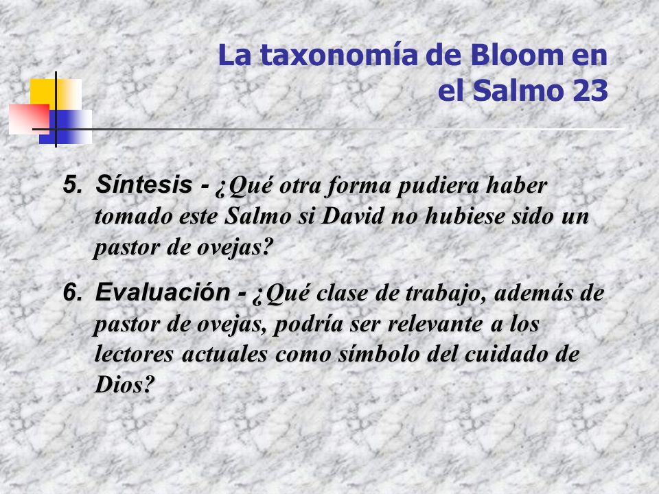 La taxonomía de Bloom en el Salmo 23
