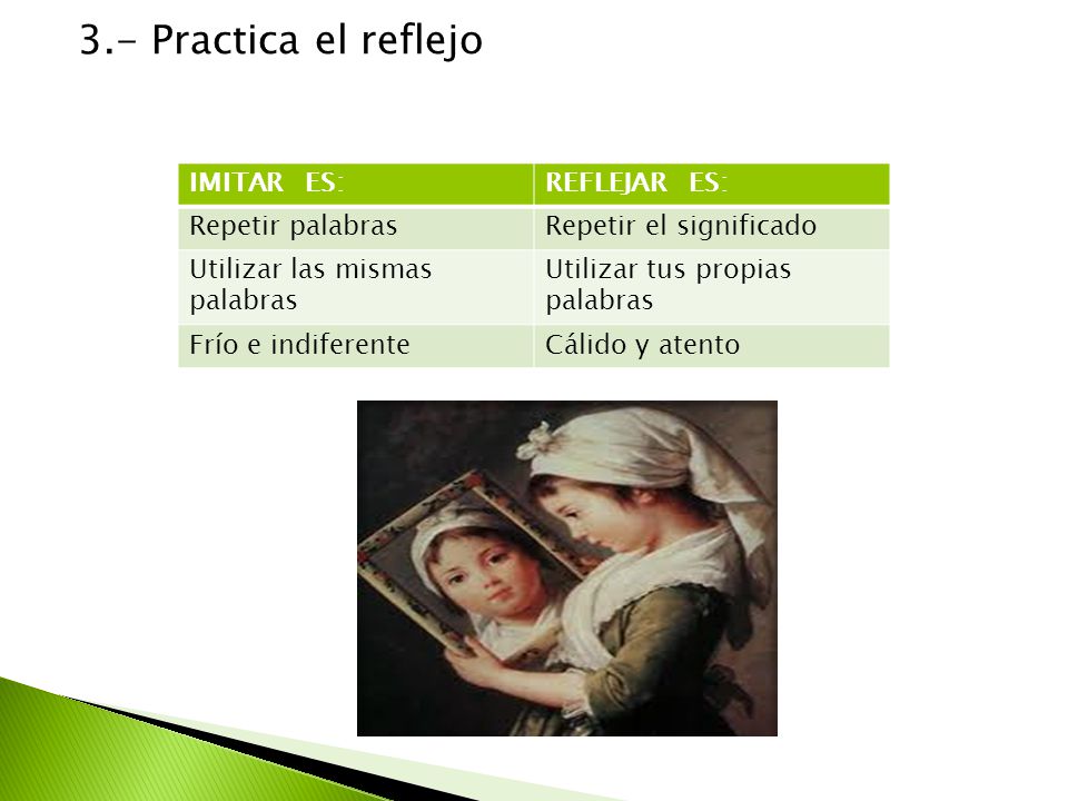 3.- Practica el reflejo IMITAR ES: REFLEJAR ES: Repetir palabras