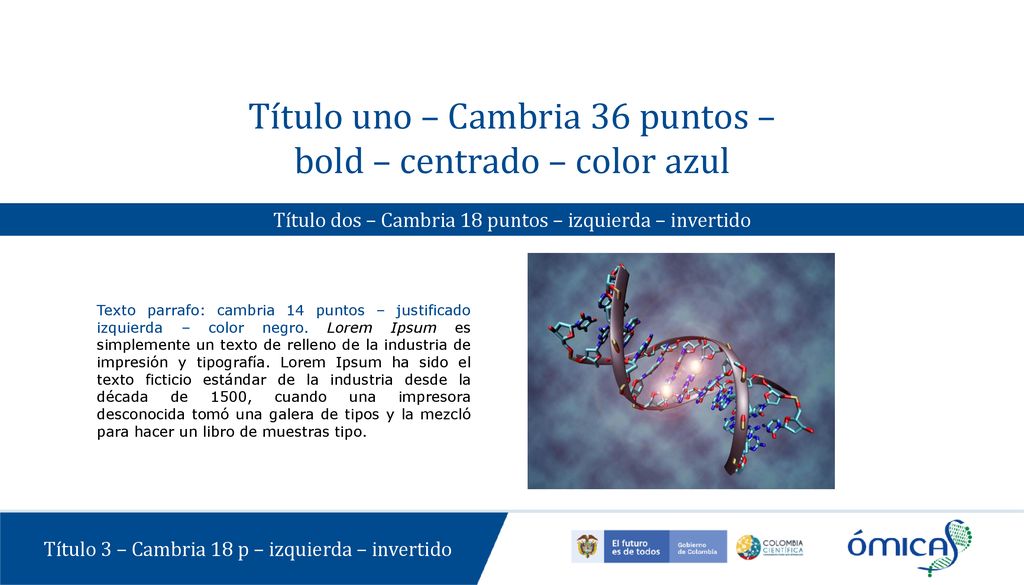 Título uno – Cambria 36 puntos – bold – centrado – color azul