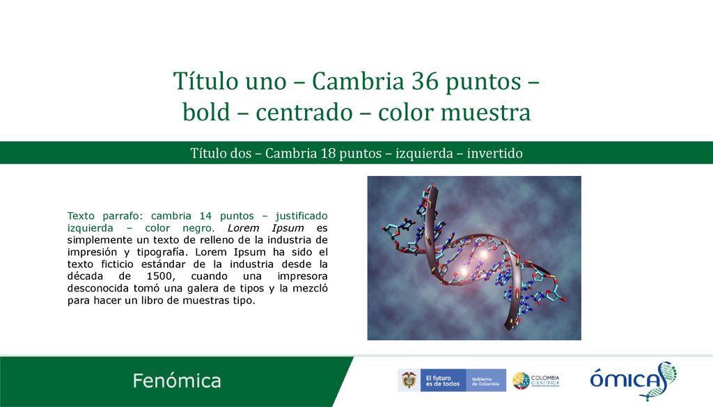 Título uno – Cambria 36 puntos – bold – centrado – color muestra