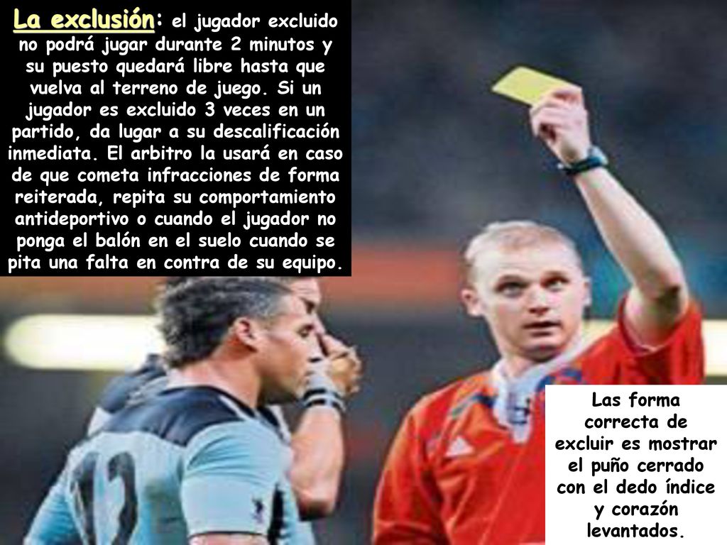La exclusión: el jugador excluido no podrá jugar durante 2 minutos y su puesto quedará libre hasta que vuelva al terreno de juego. Si un jugador es excluido 3 veces en un partido, da lugar a su descalificación inmediata. El arbitro la usará en caso de que cometa infracciones de forma reiterada, repita su comportamiento antideportivo o cuando el jugador no ponga el balón en el suelo cuando se pita una falta en contra de su equipo.