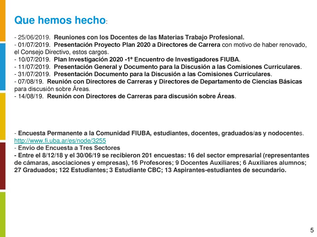 Que hemos hecho: - 25/06/2019. Reuniones con los Docentes de las Materias Trabajo Profesional.