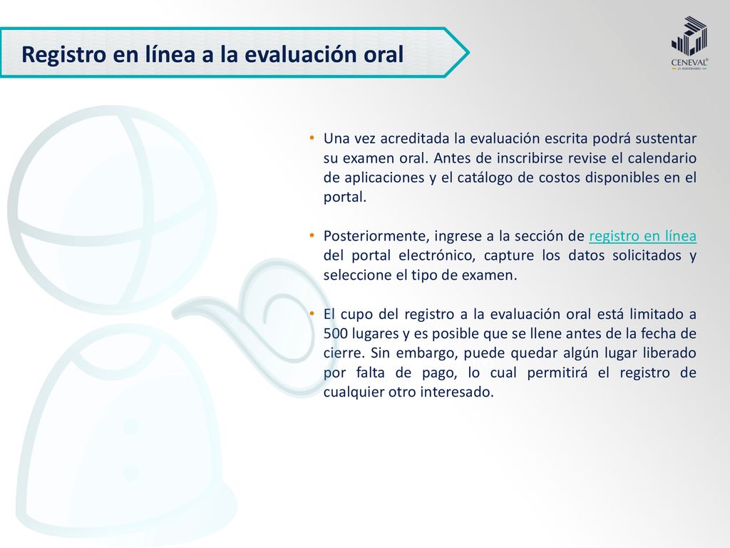 Registro en línea a la evaluación oral Examen de opción múltiple