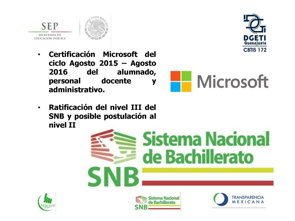 Certificación Microsoft del ciclo Agosto 2015 – Agosto 2016 del alumnado, personal docente y administrativo.