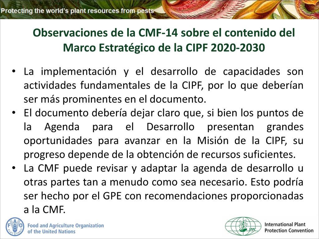 Observaciones de la CMF-14 sobre el contenido del Marco Estratégico de la CIPF