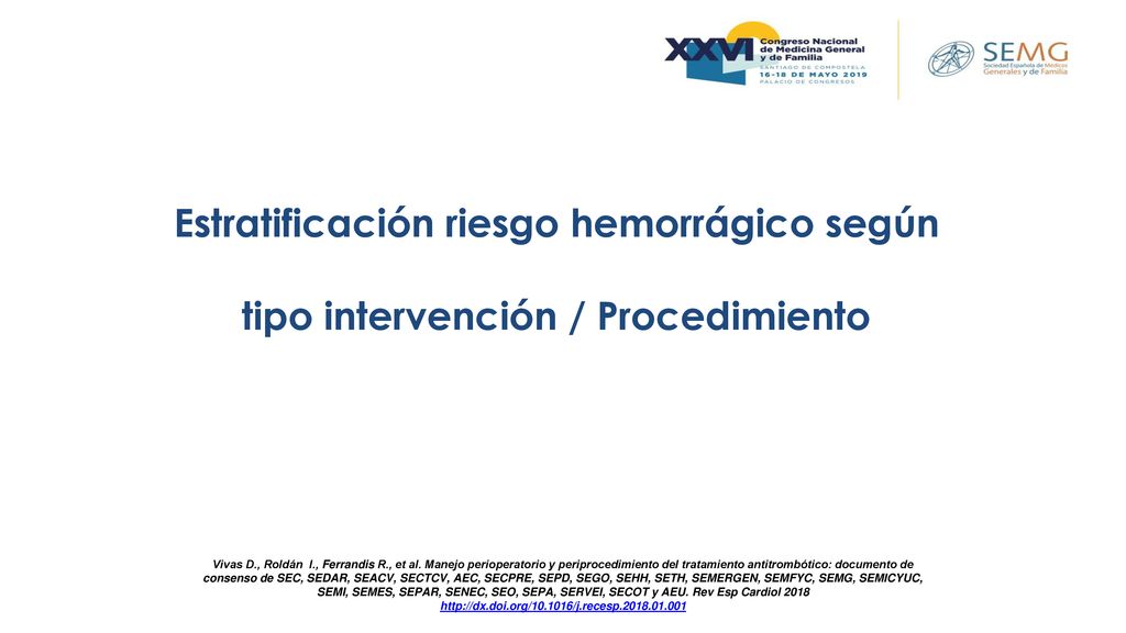 Estratificación riesgo hemorrágico según tipo intervención / Procedimiento