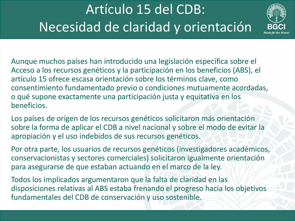 Artículo 15 del CDB: Necesidad de claridad y orientación