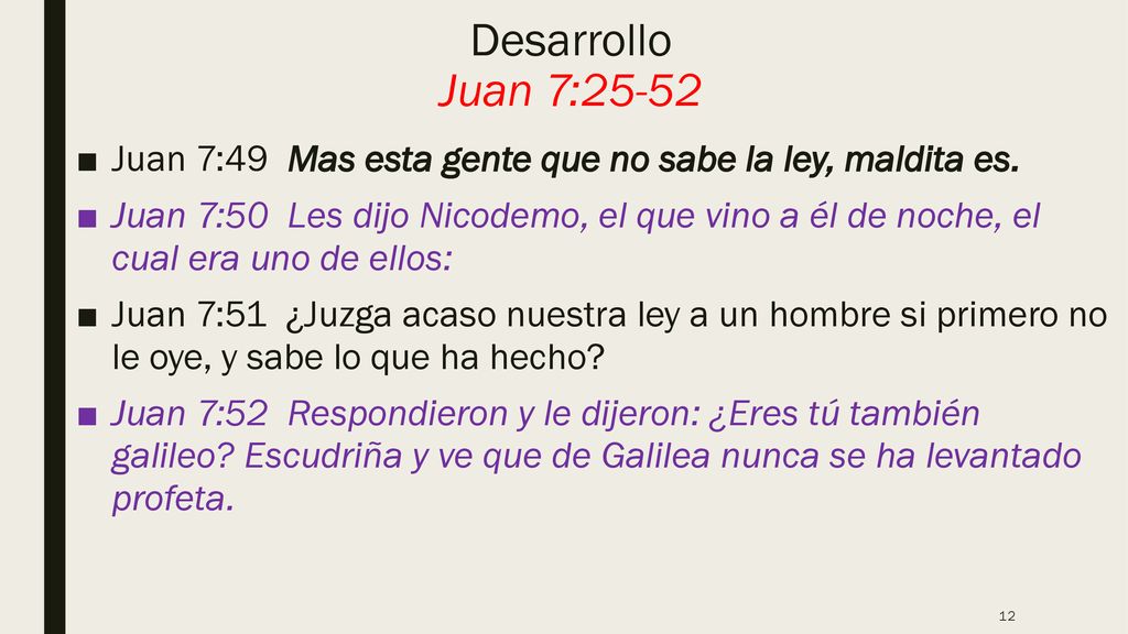 Desarrollo Juan 7:25-52 Juan 7:49 Mas esta gente que no sabe la ley, maldita es.