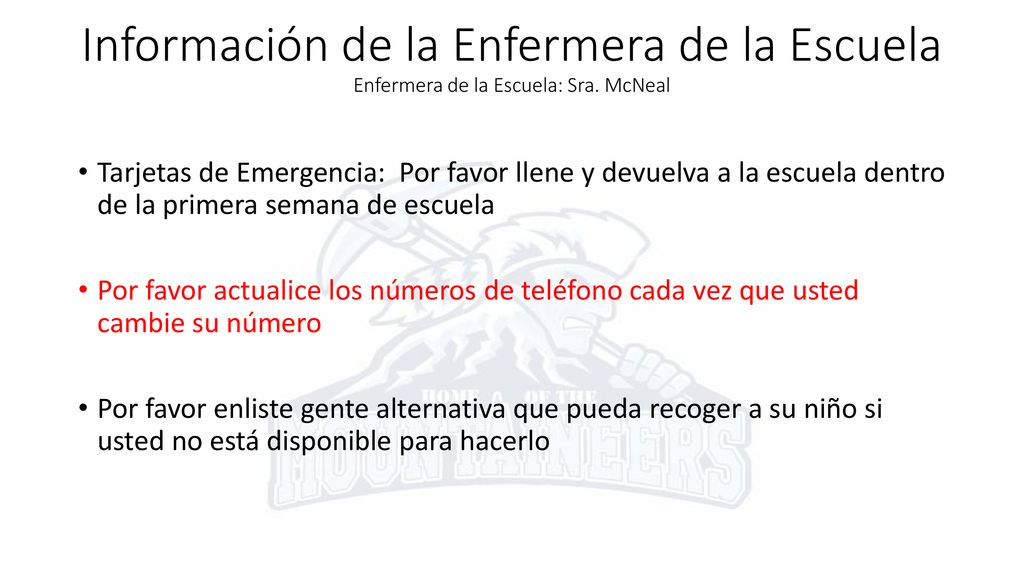 Información de la Enfermera de la Escuela Enfermera de la Escuela: Sra