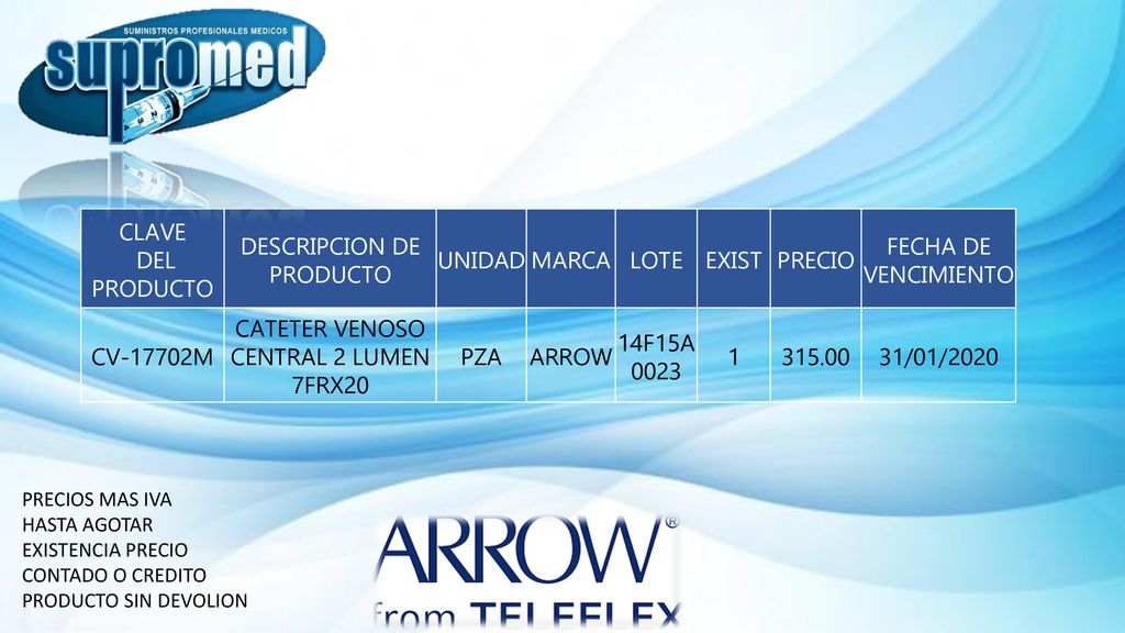 DESCRIPCION DE PRODUCTO UNIDAD MARCA LOTE EXIST PRECIO