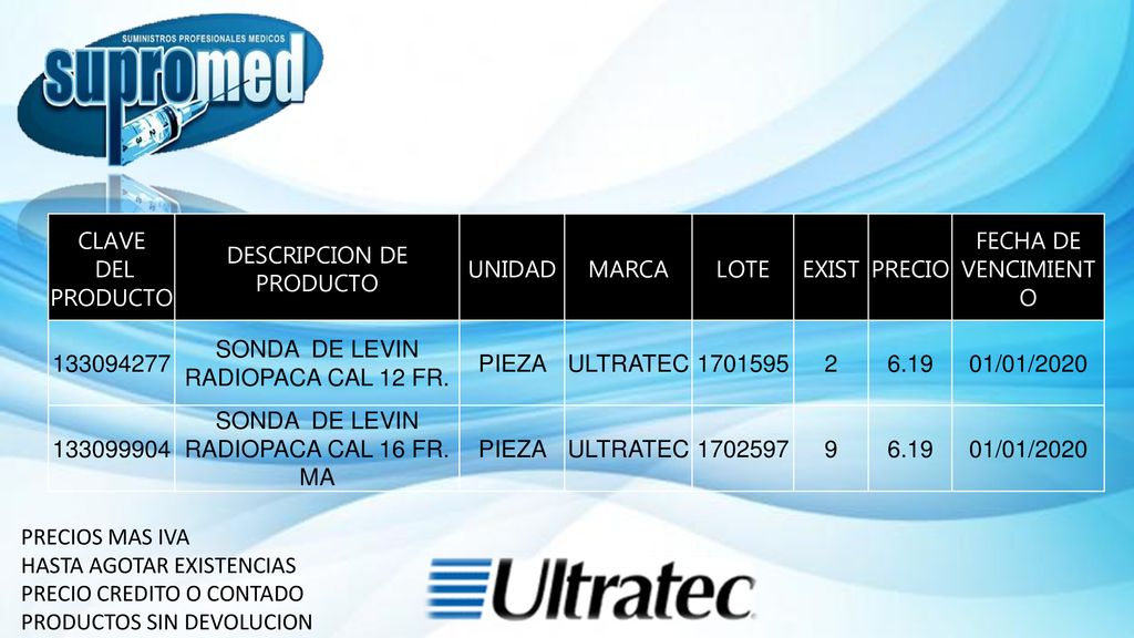 DESCRIPCION DE PRODUCTO UNIDAD MARCA LOTE EXIST PRECIO