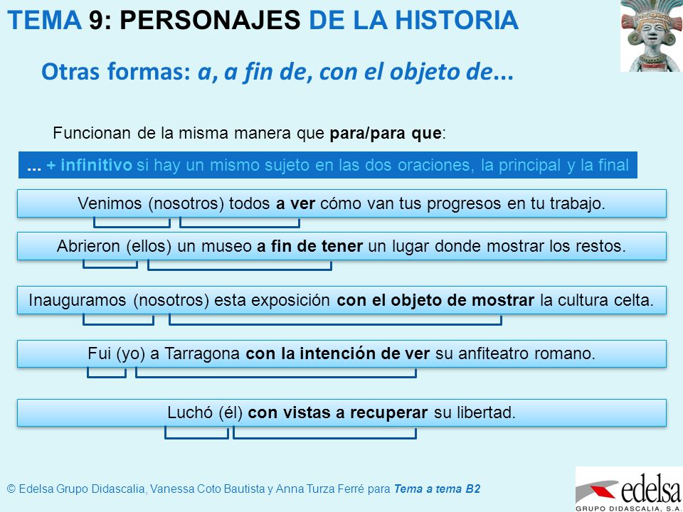 Otras formas: a, a fin de, con el objeto de...