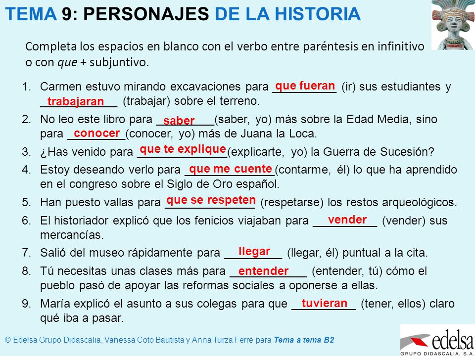Completa los espacios en blanco con el verbo entre paréntesis en infinitivo o con que + subjuntivo.