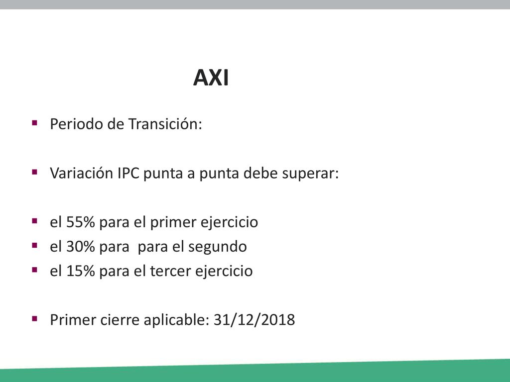 AXI Periodo de Transición: Variación IPC punta a punta debe superar: