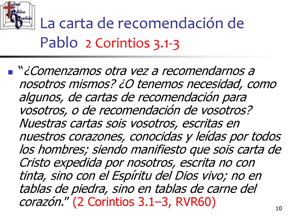 La carta de recomendación de Pablo 2 Corintios 3.1-3