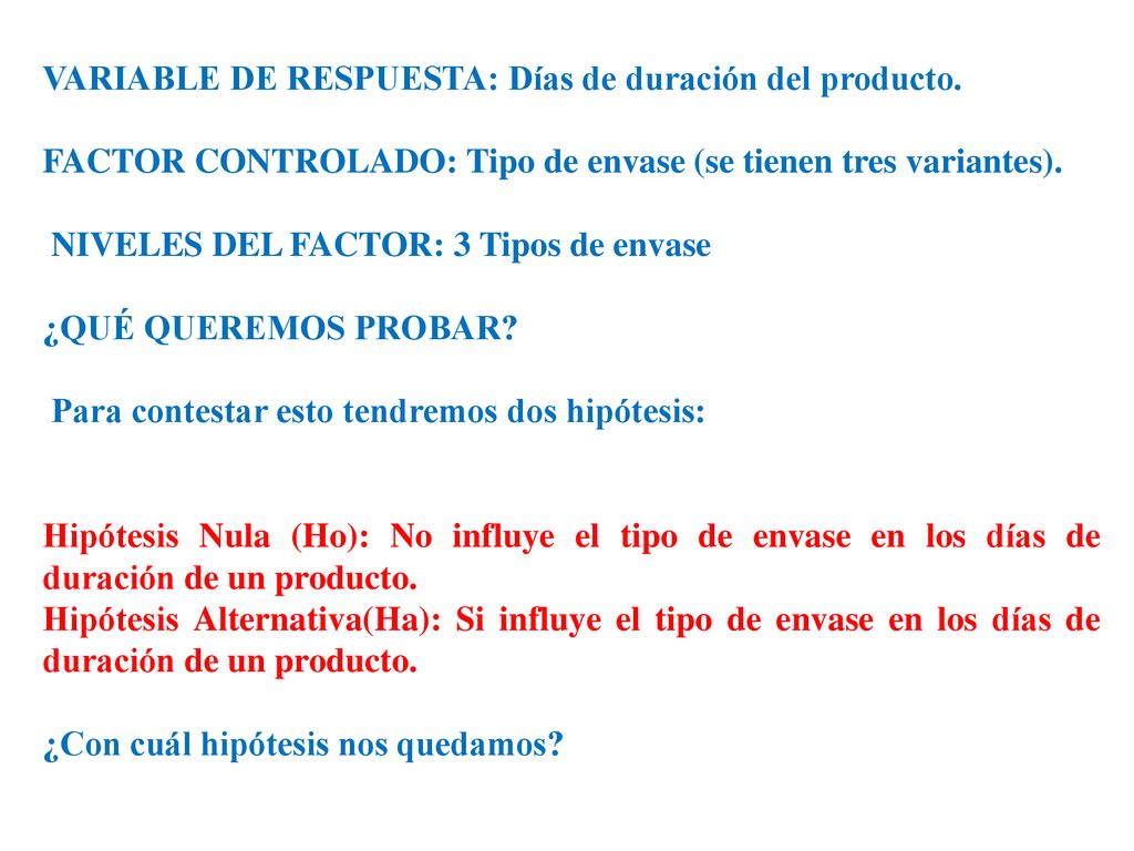 VARIABLE DE RESPUESTA: Días de duración del producto.