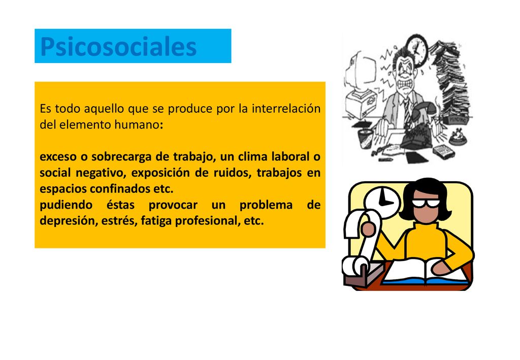 Psicosociales Es todo aquello que se produce por la interrelación del elemento humano: