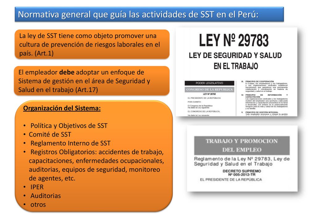 Normativa general que guía las actividades de SST en el Perú: