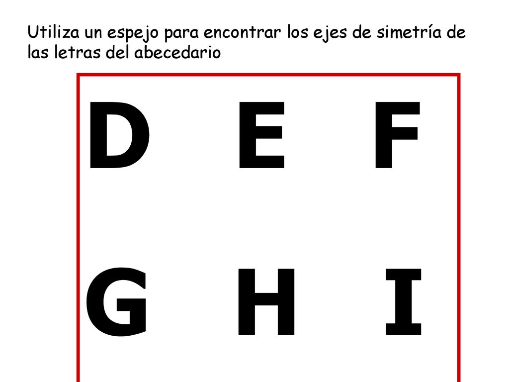 Utiliza un espejo para encontrar los ejes de simetría de las letras del abecedario