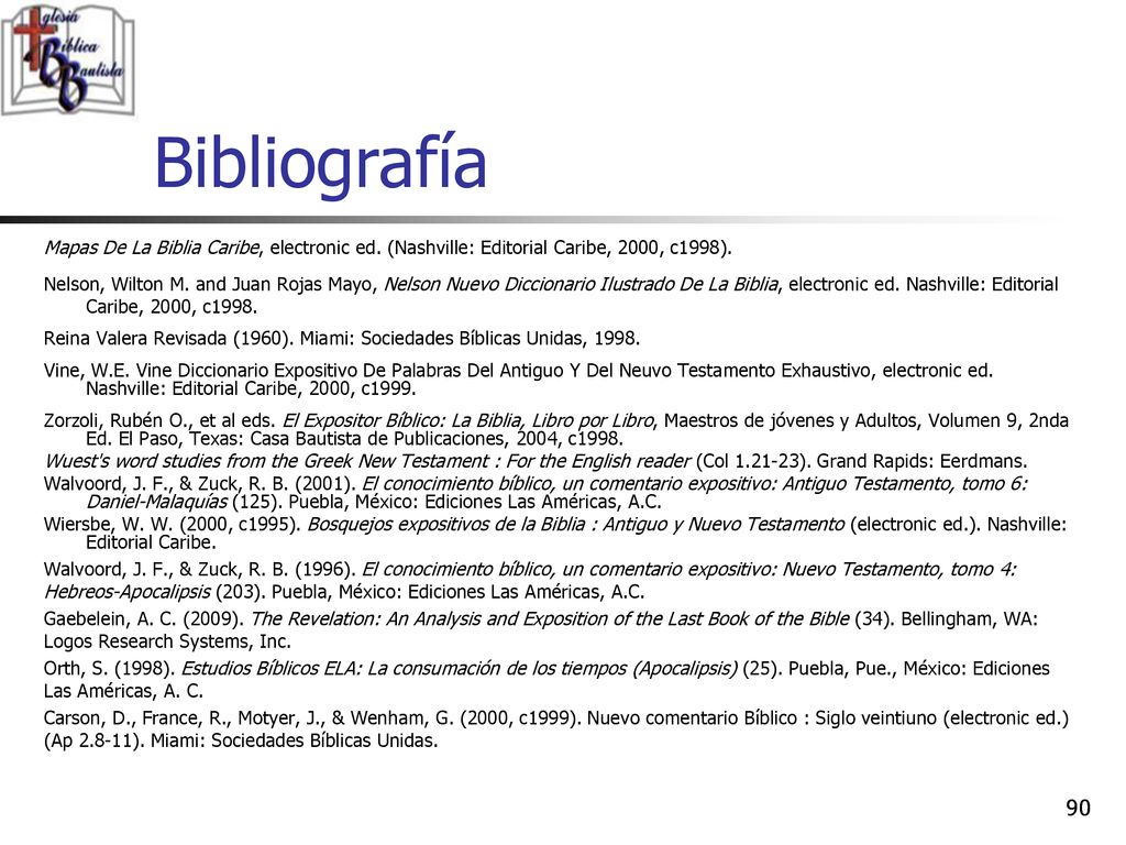 Bibliografía Mapas De La Biblia Caribe, electronic ed. (Nashville: Editorial Caribe, 2000, c1998).