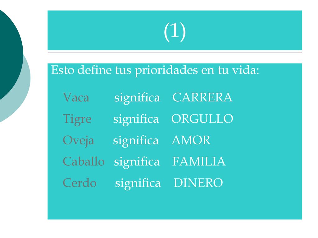 (1) Esto define tus prioridades en tu vida: Vaca significa CARRERA