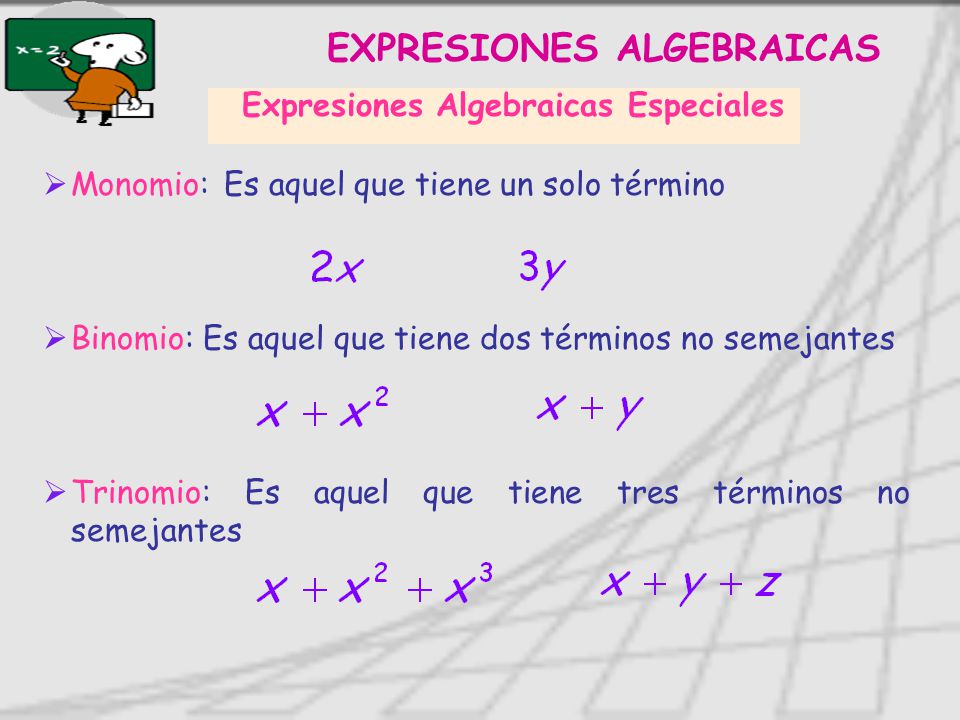 EXPRESIONES ALGEBRAICAS Expresiones Algebraicas Especiales