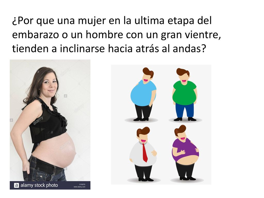 ¿Por que una mujer en la ultima etapa del embarazo o un hombre con un gran vientre, tienden a inclinarse hacia atrás al andas