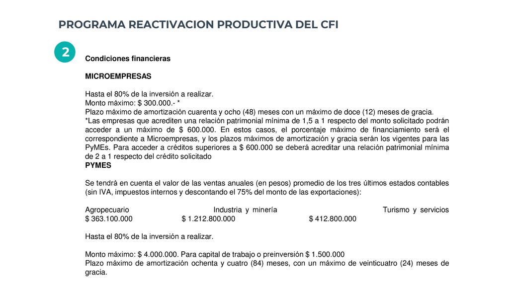 2 PROGRAMA REACTIVACION PRODUCTIVA DEL CFI Condiciones financieras