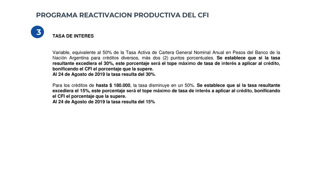 3 PROGRAMA REACTIVACION PRODUCTIVA DEL CFI TASA DE INTERES