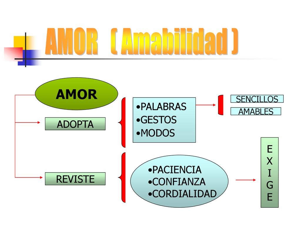 AMOR ( Amabilidad ) AMOR PALABRAS GESTOS MODOS ADOPTA E X I G