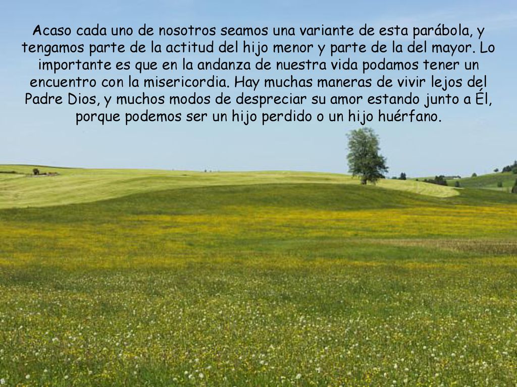 Acaso cada uno de nosotros seamos una variante de esta parábola, y tengamos parte de la actitud del hijo menor y parte de la del mayor.