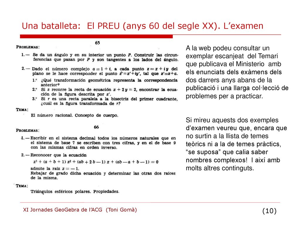 Una batalleta: El PREU (anys 60 del segle XX). L’examen