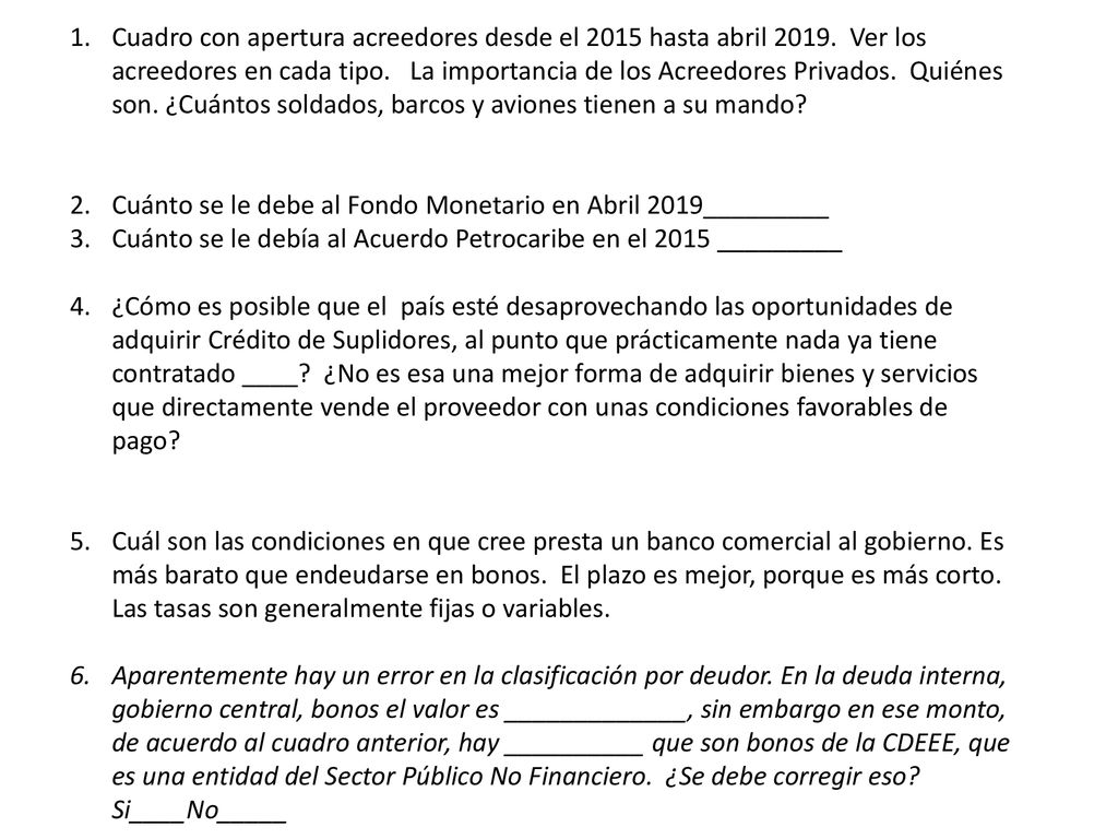 Cuadro con apertura acreedores desde el 2015 hasta abril 2019