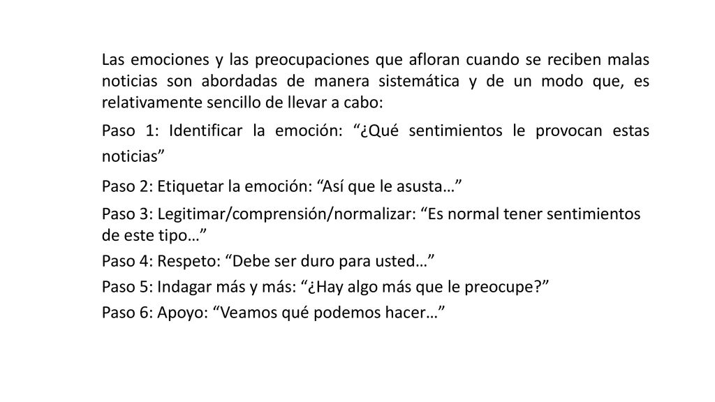 Las emociones y las preocupaciones que afloran cuando se reciben malas noticias son abordadas de manera sistemática y de un modo que, es relativamente sencillo de llevar a cabo: