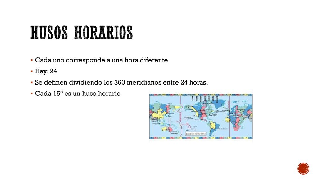 HUSOS HORARIOS Cada uno corresponde a una hora diferente Hay: 24