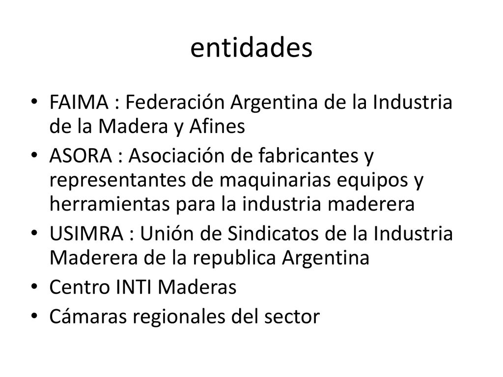entidades FAIMA : Federación Argentina de la Industria de la Madera y Afines.