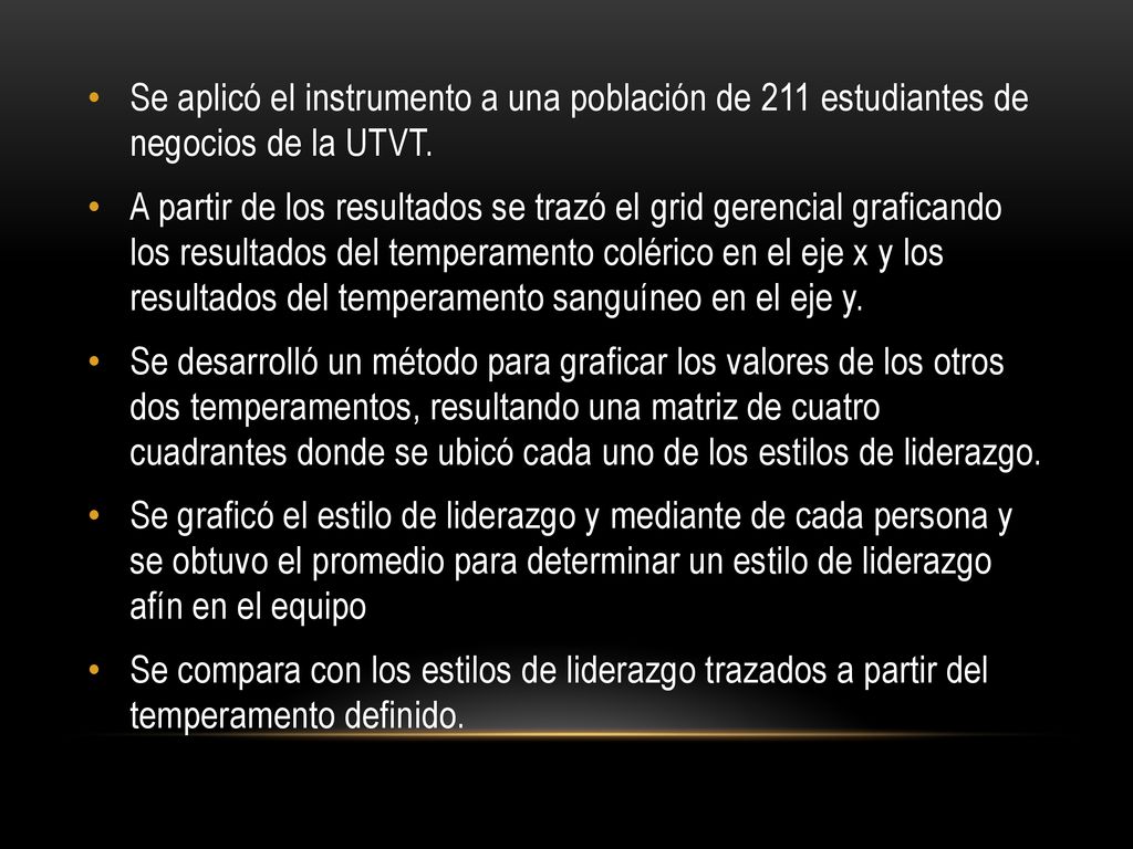 Se aplicó el instrumento a una población de 211 estudiantes de negocios de la UTVT.