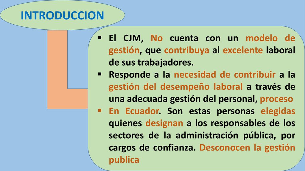 INTRODUCCION El CJM, No cuenta con un modelo de gestión, que contribuya al excelente laboral de sus trabajadores.